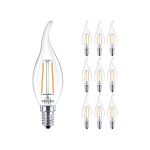 Multipack 10x Philips Corepro LED Kerze E14 Gebogene Spitze Fadenlampe Klar 2W 250lm - 827 Extra Warmweiß | Ersatz für 25W