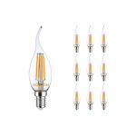 Multipack 10x Noxion Lucent LED E14 Gebogene Spitze Kerze Fadenlampe Klar 4.5W 470lm - 827 Extra Warmweiß | Dimmbar - Ersatz für 40W