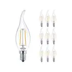 Multipack 10x Philips Corepro LED Kerze E14 Gebogene Spitze Fadenlampe Klar 2W 250lm - 827 Extra Warmweiß | Ersatz für 25W