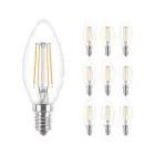 Multipack 10x Philips Corepro LED Kerze E14 Fadenlampe Klar 4.3W 470lm - 827 Extra Warmweiß | Ersatz für 40W