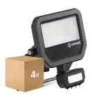 Multipack 4x Ledvance Led-Scheinwerfer Aluminium Schwarz 17W 2400lm 100D - 840 Kaltweiß | IP65 - Bewegungs- Und Lichtsensor - Symmetrisch