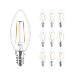 Multipack 10x Philips Corepro LED Bougie E14 Filament Claire 2W 250lm – 827 – Blanc Très Chaud | Équivalent 25W