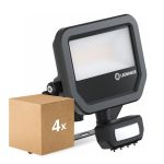 Multipack 4x Ledvance Projecteur LED Aluminium Noir 17W 2400lm 100D - 840 Blanc Froid | IP65 - Détecteur De Mouvement Et De Lumière - Symétrique