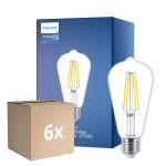 Multipack 6x Philips MASTER Value LED Ampoule E27 Edison Filament Claire 5.9W 806lm - 927 Blanc Très Chaud | Meilleur rendu des couleurs - Équivalent 60W