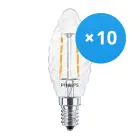 Multipack 10x Philips Corepro LED Bougie E14 Torsadée Bougie Filament Claire 2W 250lm - 827 Blanc Très Chaud | Équivalent 25W