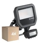 Multipack 4x Ledvance Projecteur LED Aluminium Noir 8W 1200lm 100D - 840 Blanc Froid | IP65 - Détecteur De Mouvement Et De Lumière - Symétrique